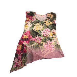 Energe World Wear Floral Asymmetrical Hem Tunic Top M Vintage Y2K Forest Fairy